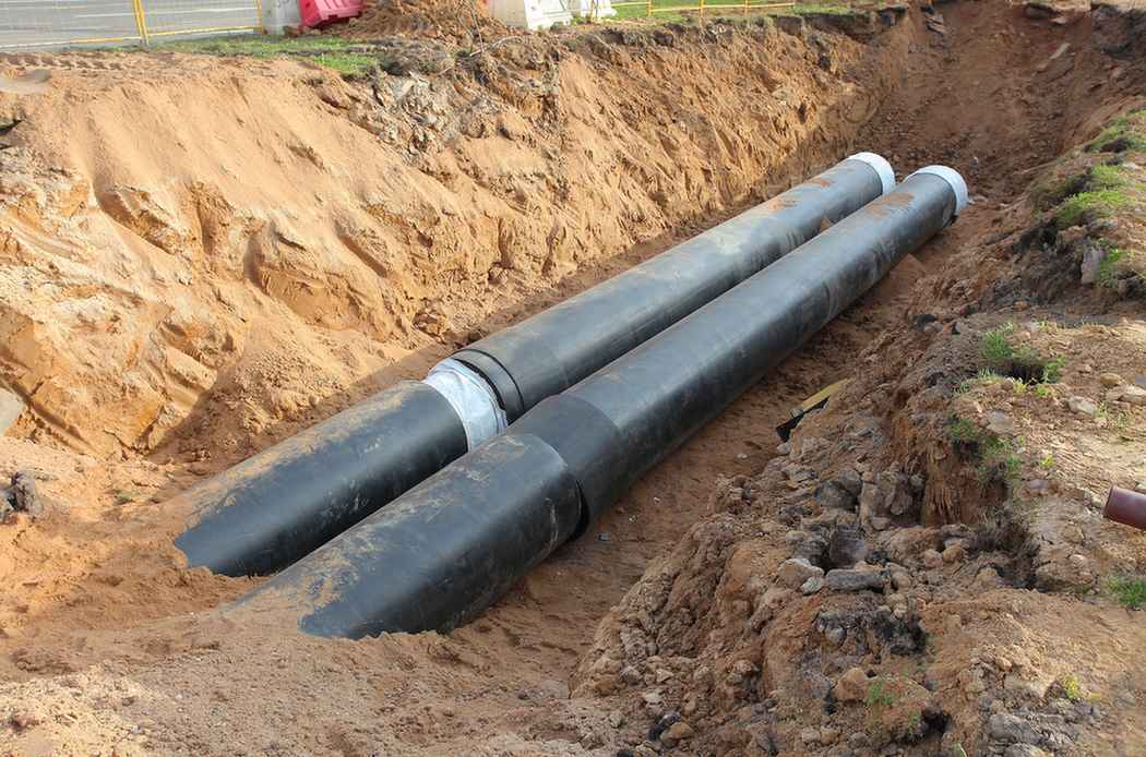 Sewer line in trench